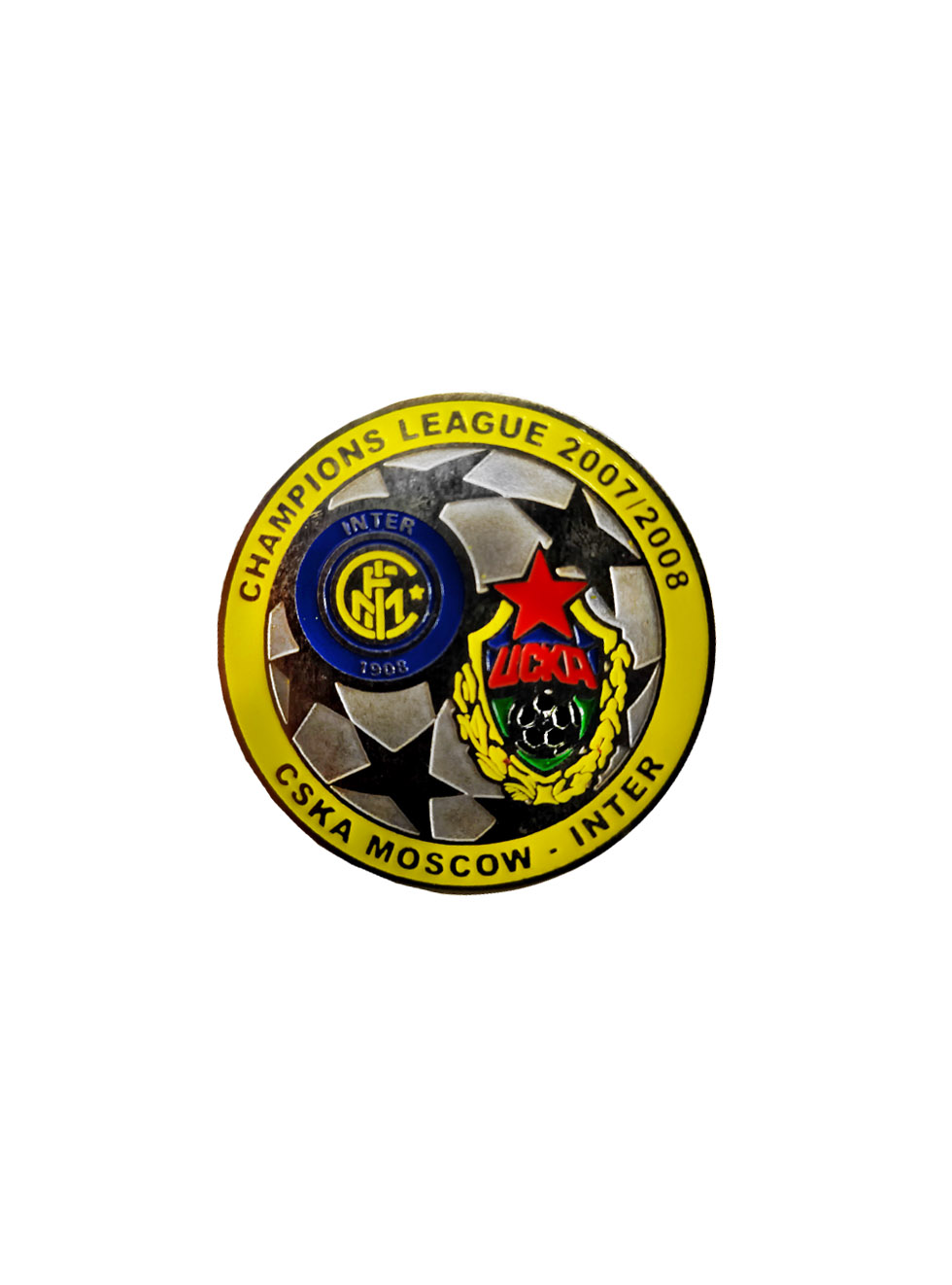 Коллекционный значок ЛЧ 2007-2008 CSKA-INTER, цвет жёлтый