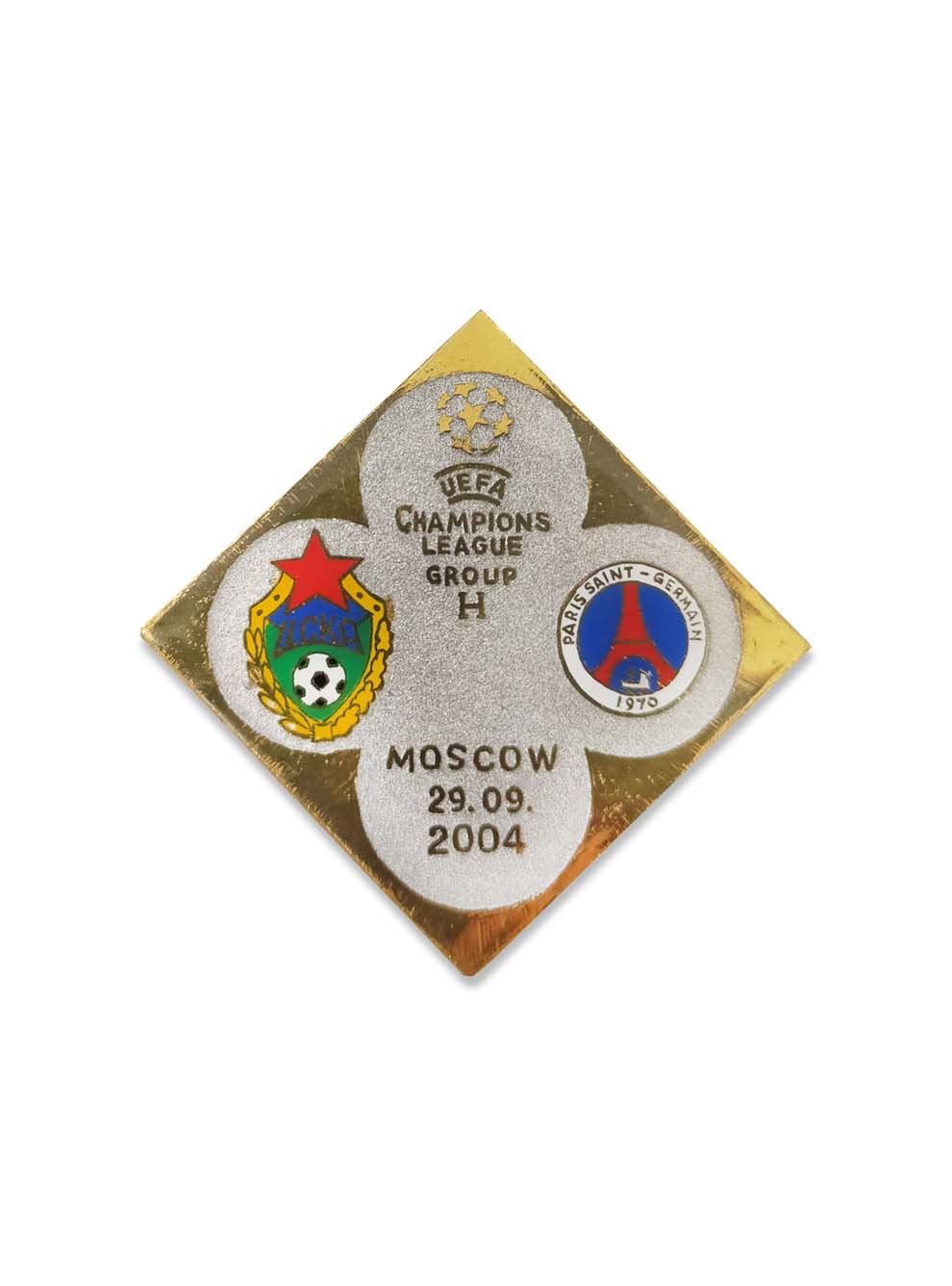 Коллекционный значок ЛЧ 2004-2005 ЦСКА-Paris Saint-Germain, цвет серый