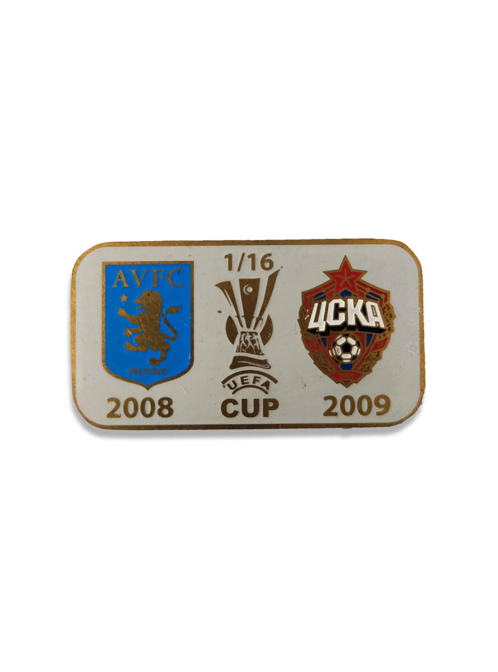 Коллекционный значок Кубок УЕФА 2008-2009 ЦСКА-Астон Вилла, цвет серый