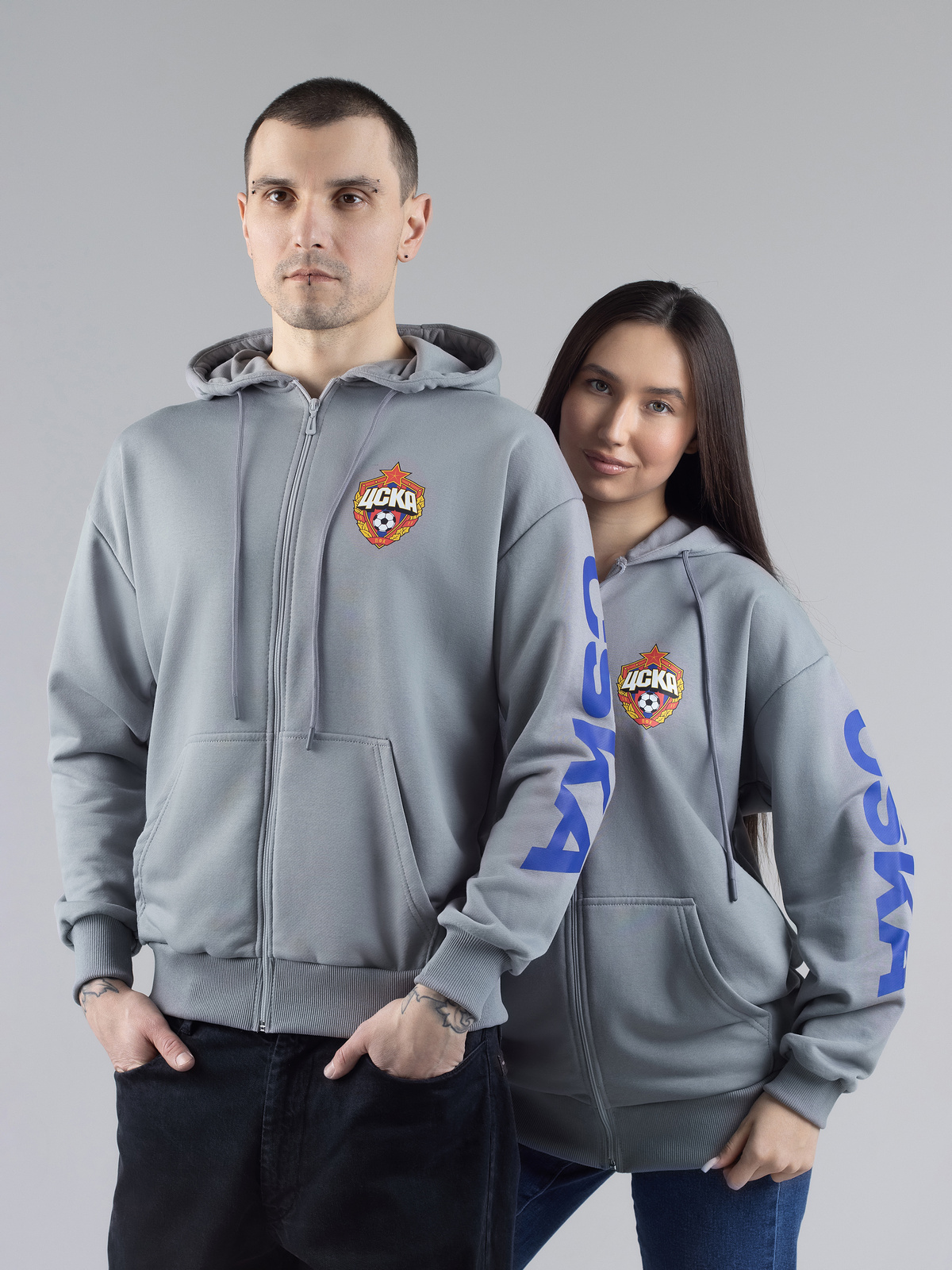 Толстовка CSKA на молнии с капюшоном, цвет серый (XXXL) ПФК ЦСКА