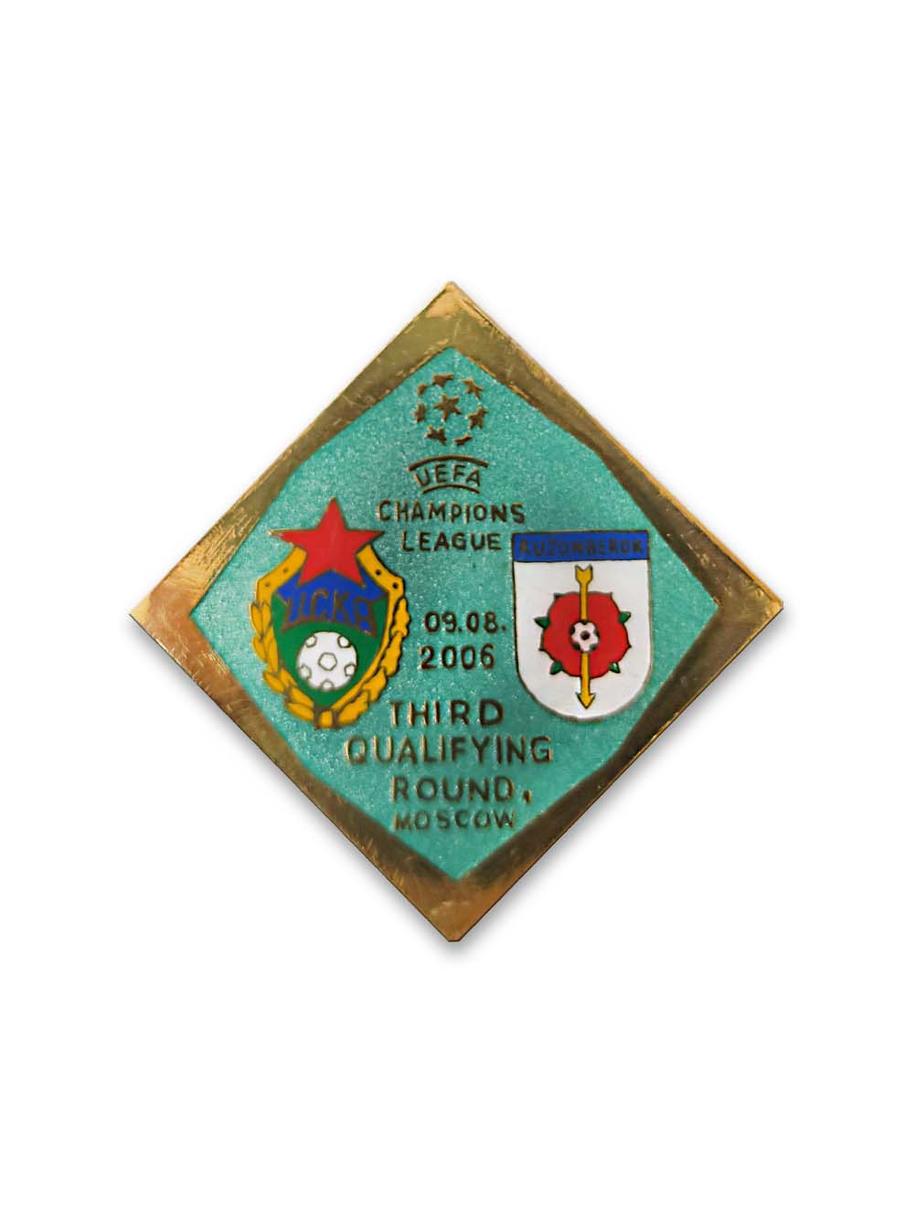 Коллекционный значок ЛЧ 2006-2007 ЦСКА-Ружомберок, цвет мятный