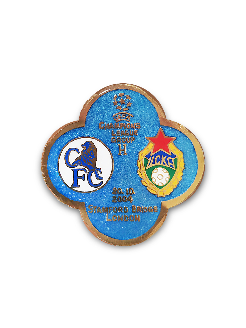 Коллекционный значок ЛЧ 2004-2005 Челси-ЦСКА, цвет голубой