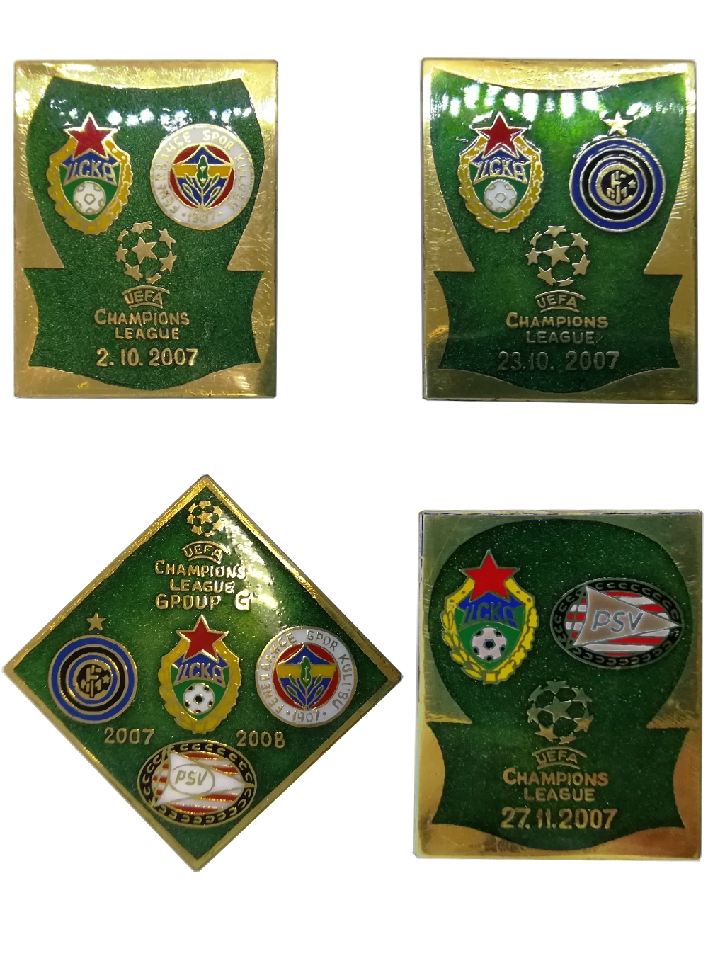 Набор коллекционных значков ЛЧ 2007-2008 Group G (4 шт.) , цвет зелёный