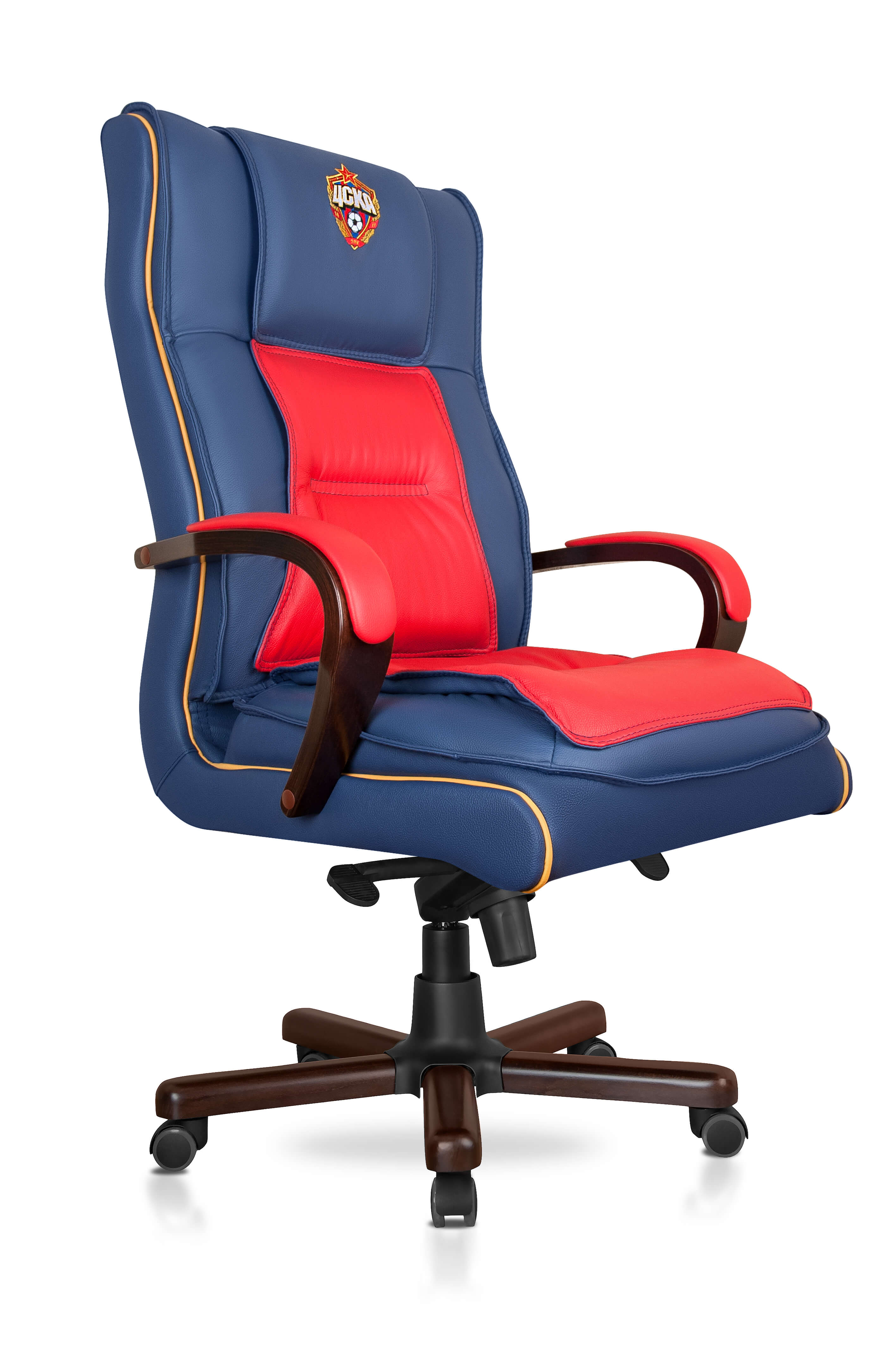 Кресло офисное красно-синее с эмблемой ПФК ЦСКА из натуральной кожи от Cskashop