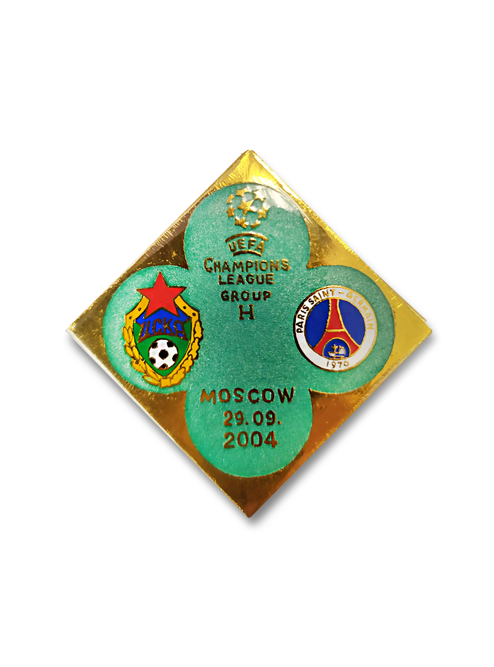Коллекционный значок ЛЧ 2004-2005 ЦСКА-Paris Saint-Germain, цвет мятный