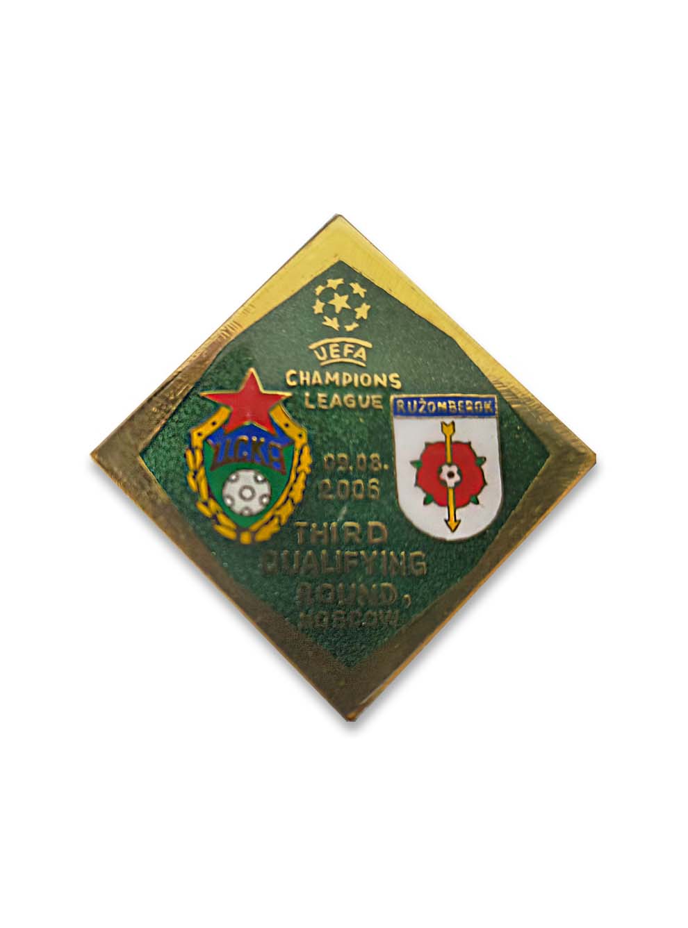 Коллекционный значок ЛЧ 2006-2007 ЦСКА-Ружомберок, цвет зелёный