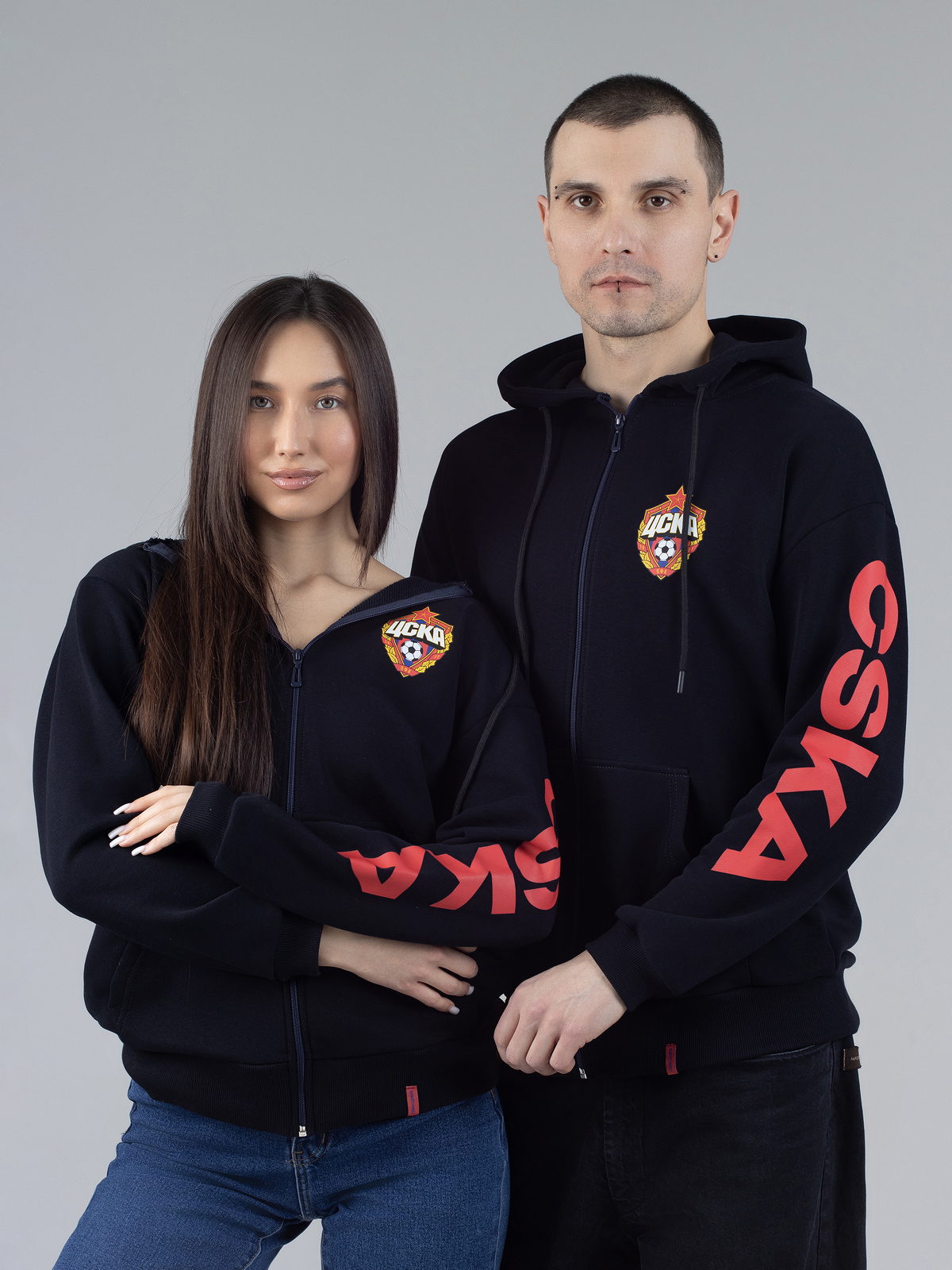 Толстовка CSKA на молнии с капюшоном, цвет темно-синий (XXL)