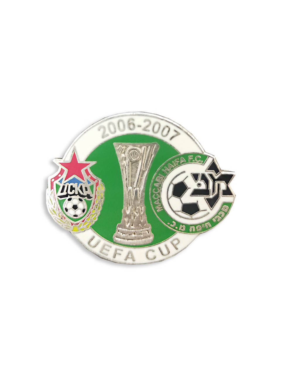 Коллекционный значок Кубок УЕФА 2006-2007 ПФК ЦСКА-Маккаби серебряный